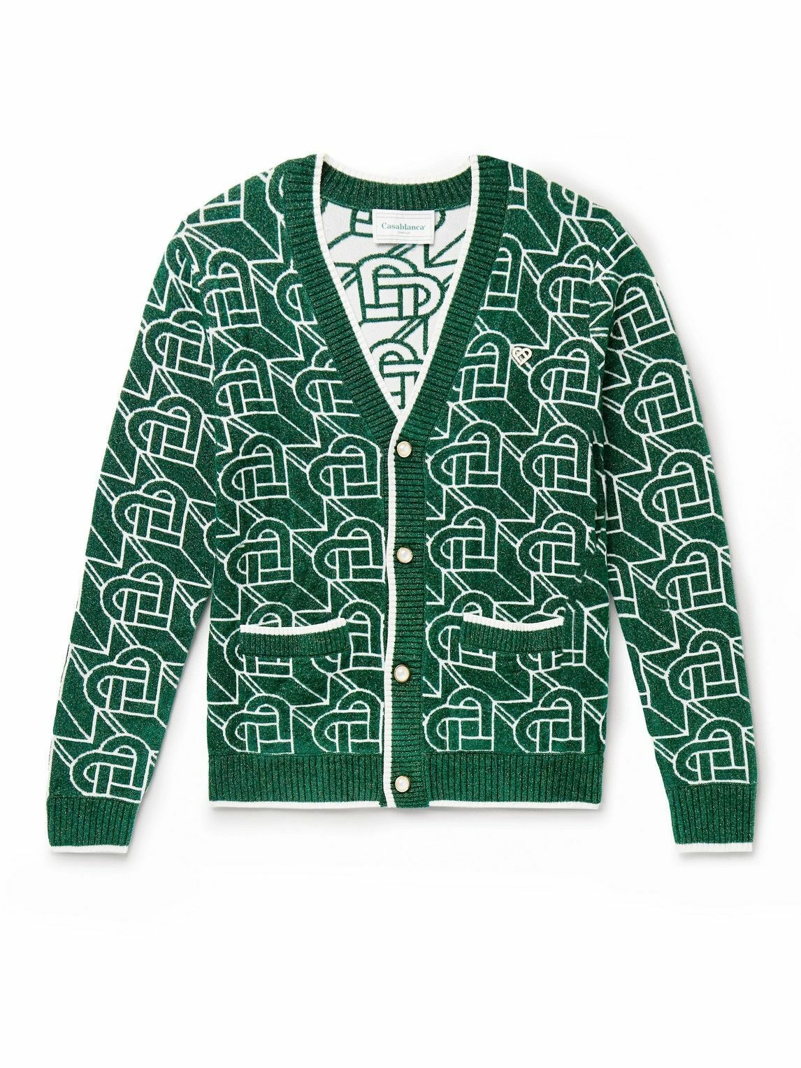 Casablanca - Slim-Fit Metallic Jacquard-Knit Cardigan - Green Casablanca