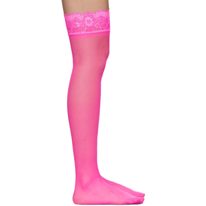 Photo: Versace Underwear Pink Sheer Lace Stay-Up Socks