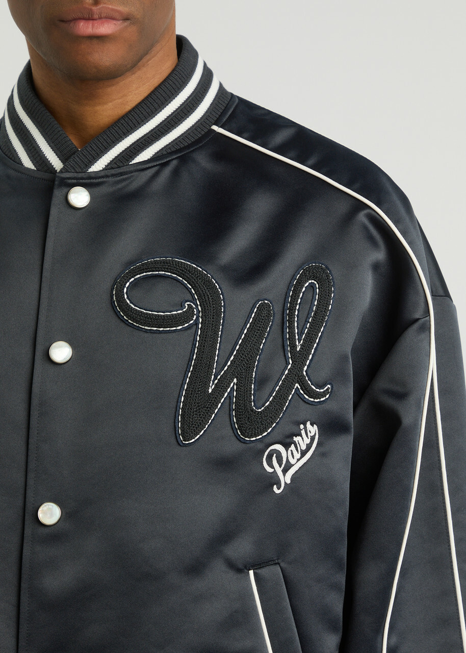 Wooyoungmi Logo-appliquéd Satin Bomber Jacket Navy