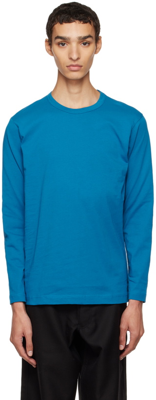 Photo: Comme des Garçons Shirt Blue Crewneck Long Sleeve T-Shirt