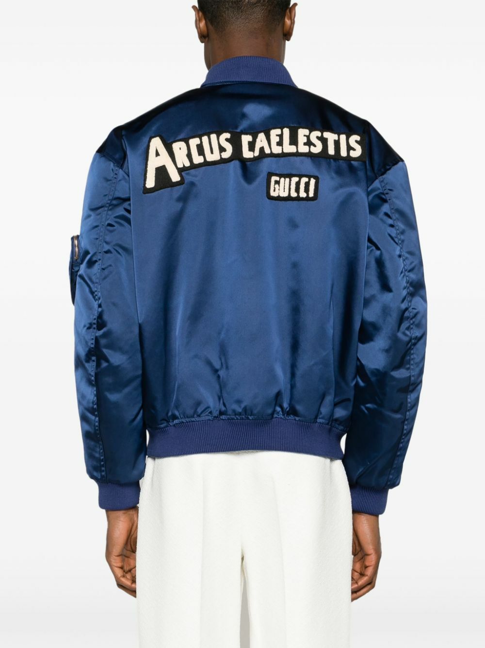 Gucci Blue Appliquéd Satin Bomber Jacket Gucci