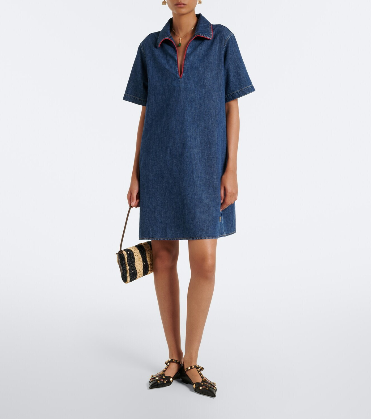 Valentino Garavani DeVain Small raffia-effect shoulder bag