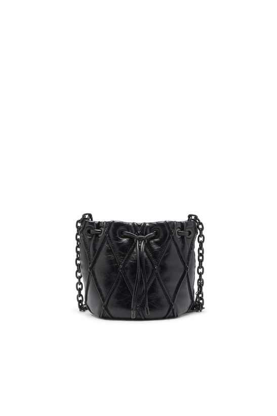 Photo: Diesel Charm-D - Bucket bag in shiny quilted PU - Shoulder Bags Womens in Black