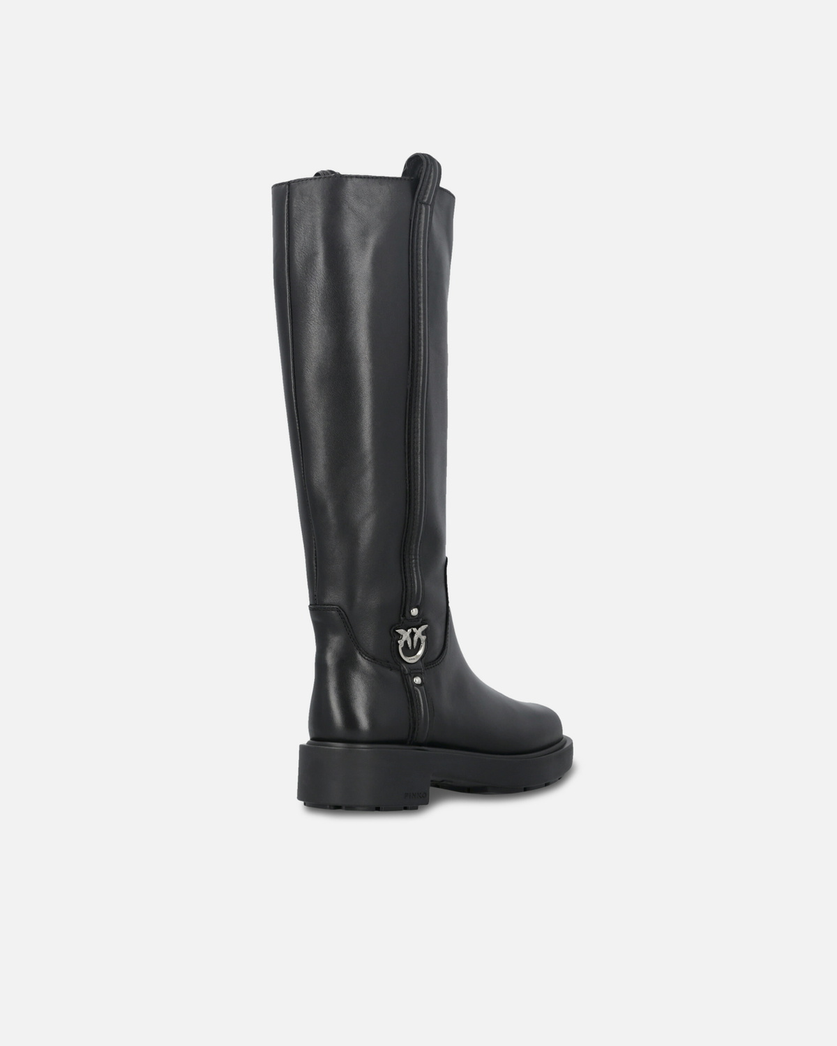 Pinko High Leather Boots With Logo Detail Limo Black
