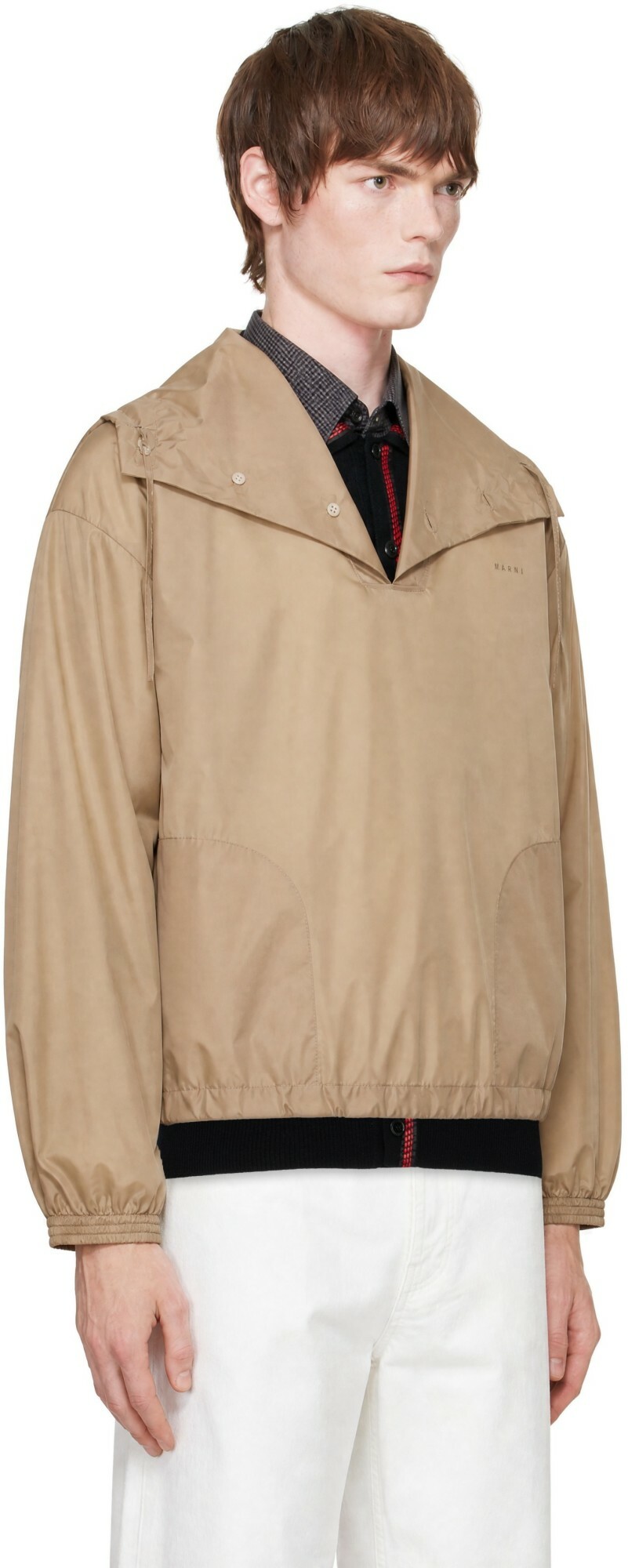 Marni Beige Nylon Funnel Neck Jacket