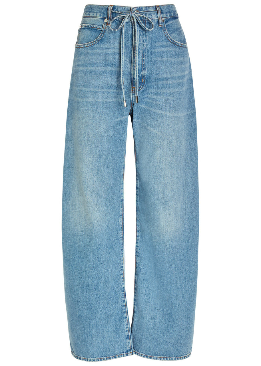 Frame The Off Duty Drawstring Bow Curved Wide-leg Jeans Blue