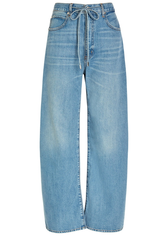 Photo: Frame The Off Duty Drawstring Bow Curved Wide-leg Jeans Blue