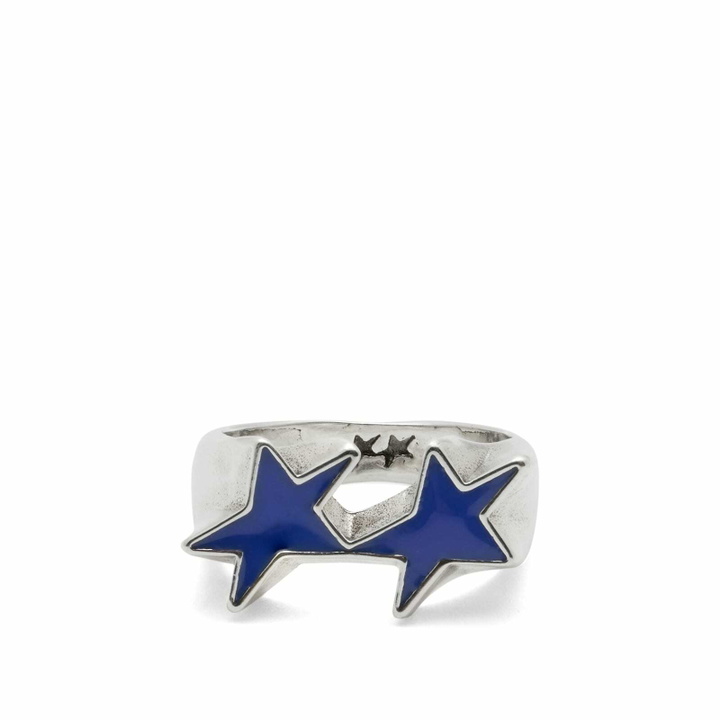 Photo: TwoJeys Icon Blue Enameled Single Ring in Silver