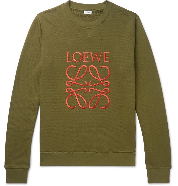 Photo: Loewe - Slim-Fit Logo-Embroidered Loopback Cotton-Jersey Sweatshirt - Green