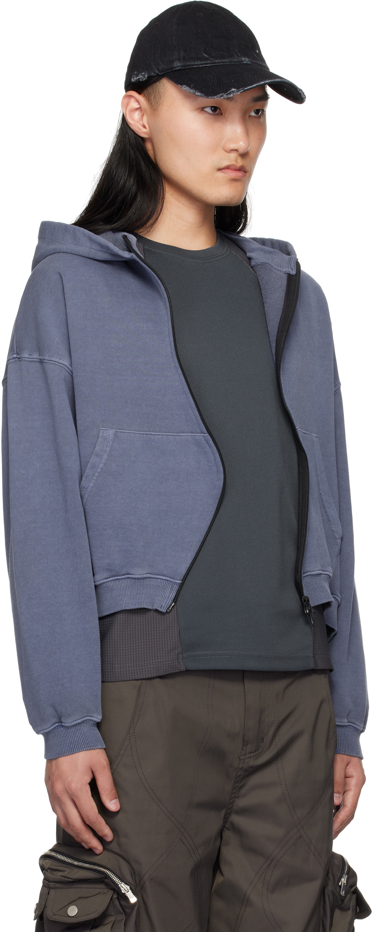 FFFPOSTALSERVICE Navy Round Hem Curved Zip-Up Hoodie