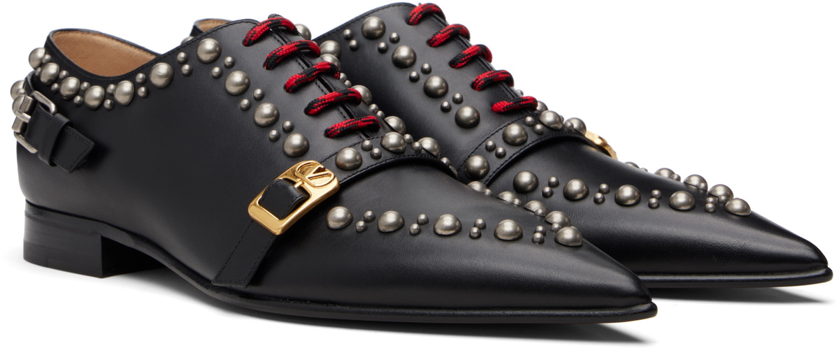 Valentino Garavani Black Calfskin Mockers Derbys