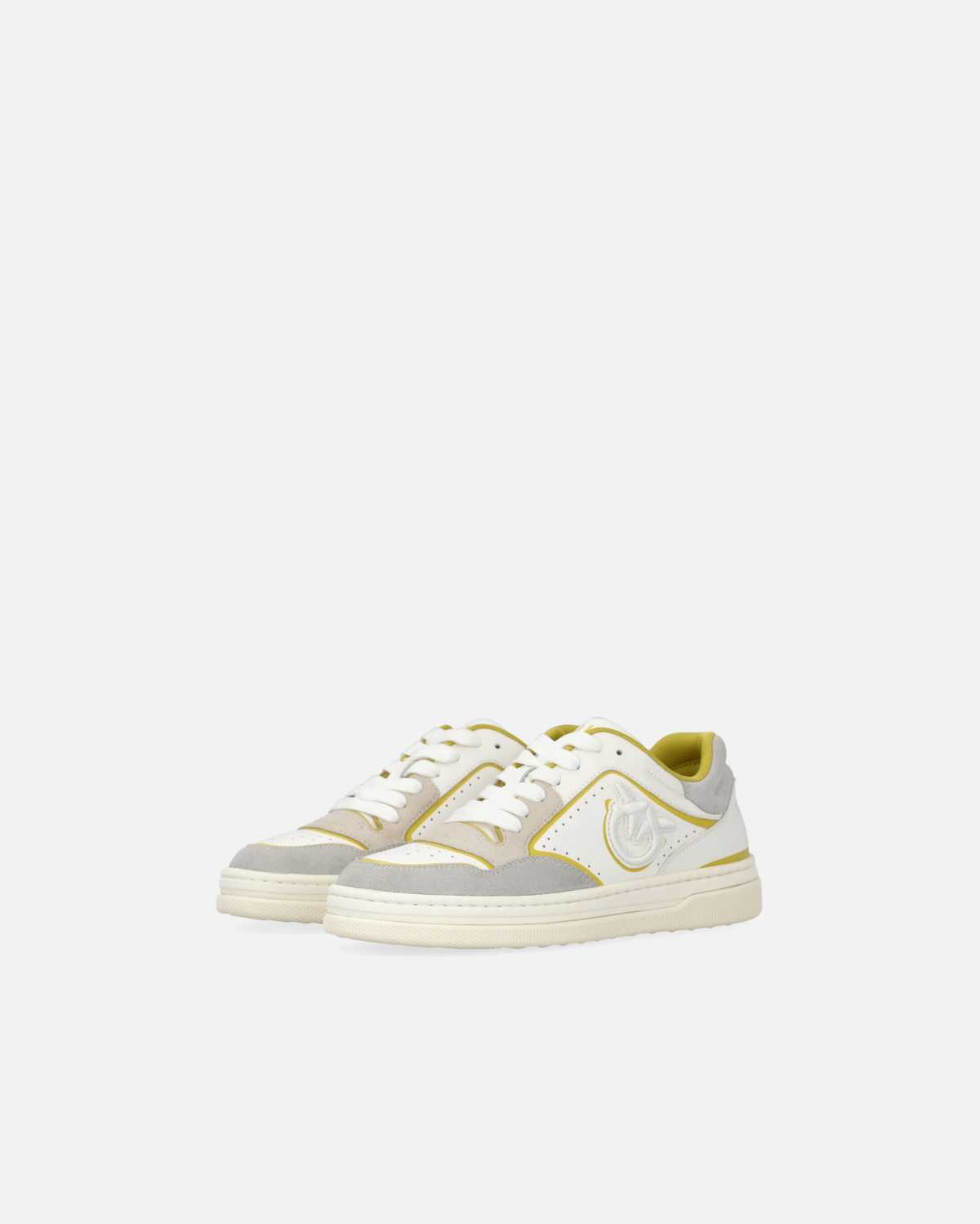Pinko Flat Leather Sneakers With Embroidered Logo White/Lime