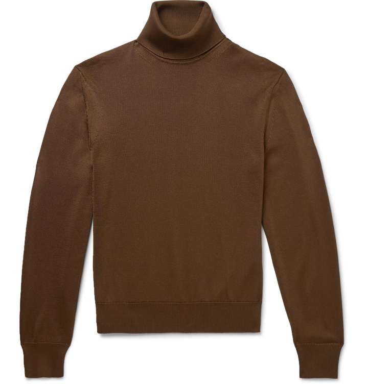 Photo: TOM FORD - Slim-Fit Silk and Wool-Blend Rollneck Sweater - Brown