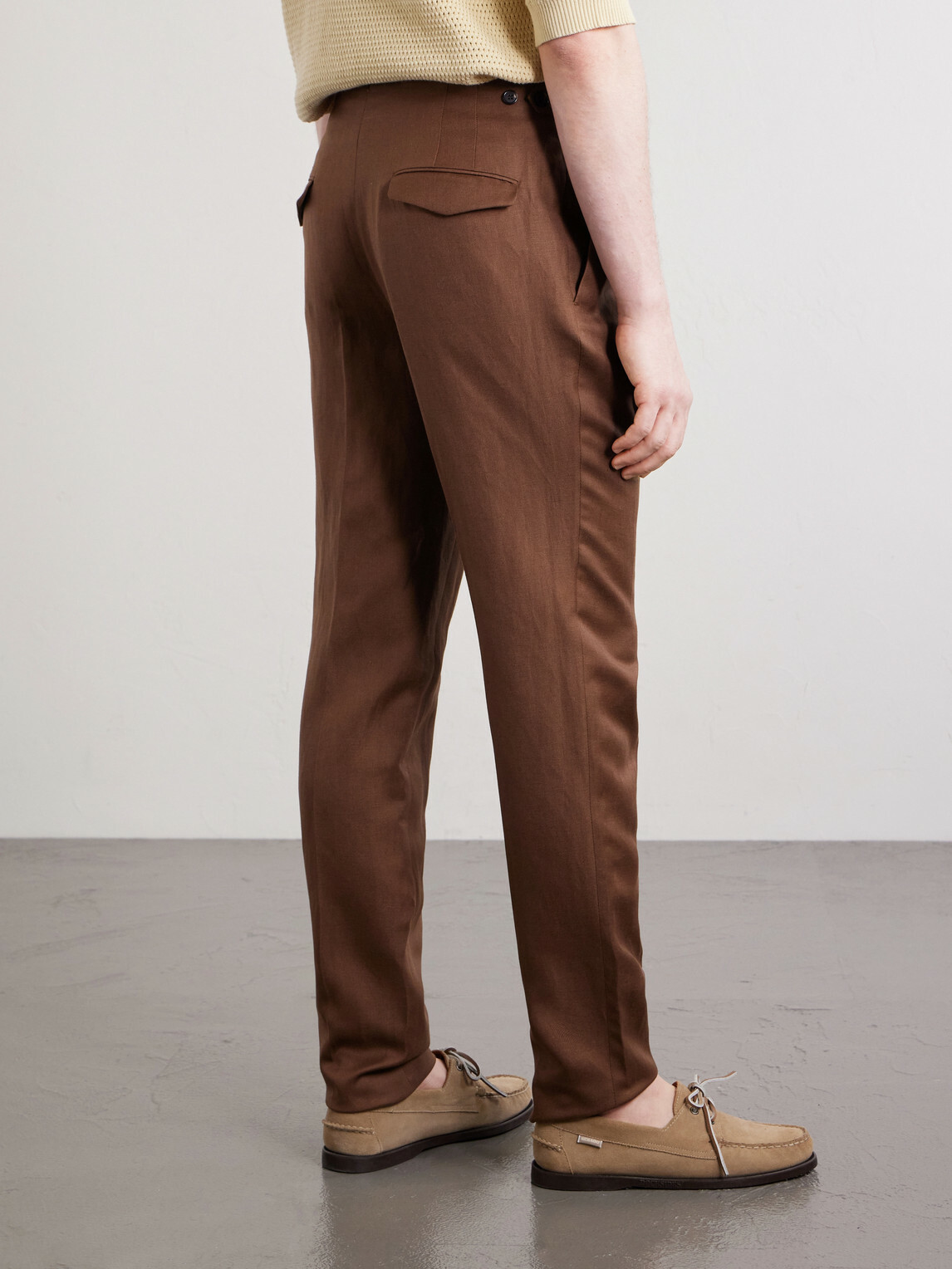 Slowear - Tapered Pleated Wool and Linen-Blend Trousers - Brown