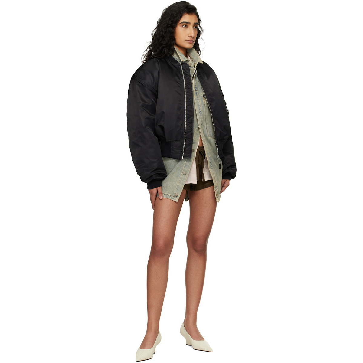 Entire Studios Black Cropped Broad Bomber Jacket