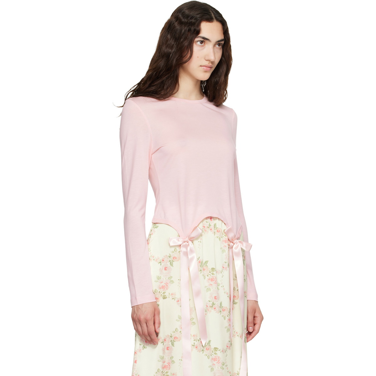 Simone Rocha Pink Bow Tail Easy Long Sleeve T-shirt