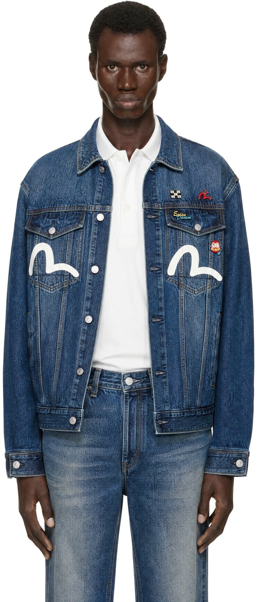 Evisu Navy Inari Mask Printed Denim Jacket