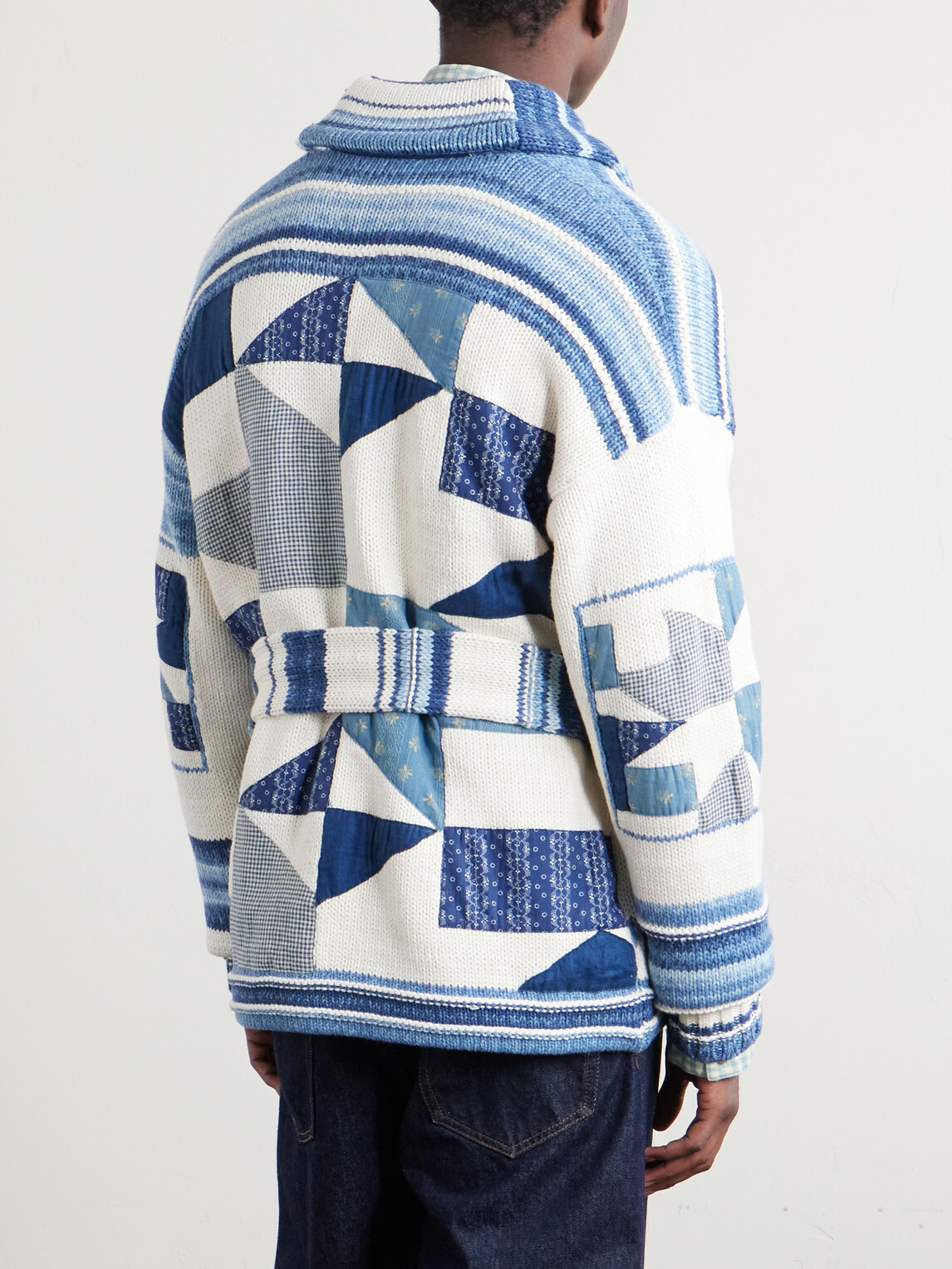 Polo Ralph Lauren - Shawl-Collar Patchwork Cotton and Linen-Blend Cardigan - Blue