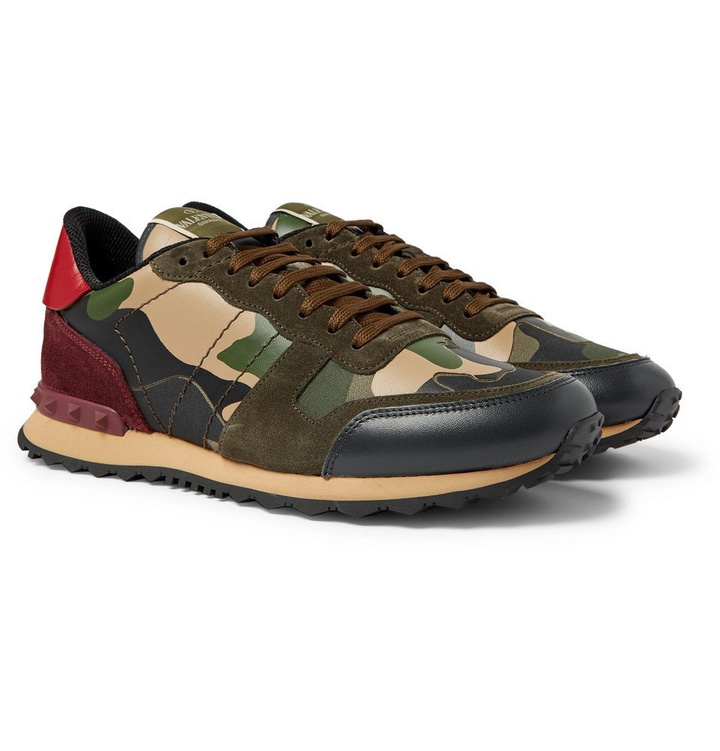 Photo: Valentino - Valentino Garavani Rockrunner Camouflage-Print Canvas, Leather and Suede Sneakers - Green