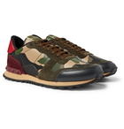 Valentino - Valentino Garavani Rockrunner Camouflage-Print Canvas, Leather and Suede Sneakers - Green