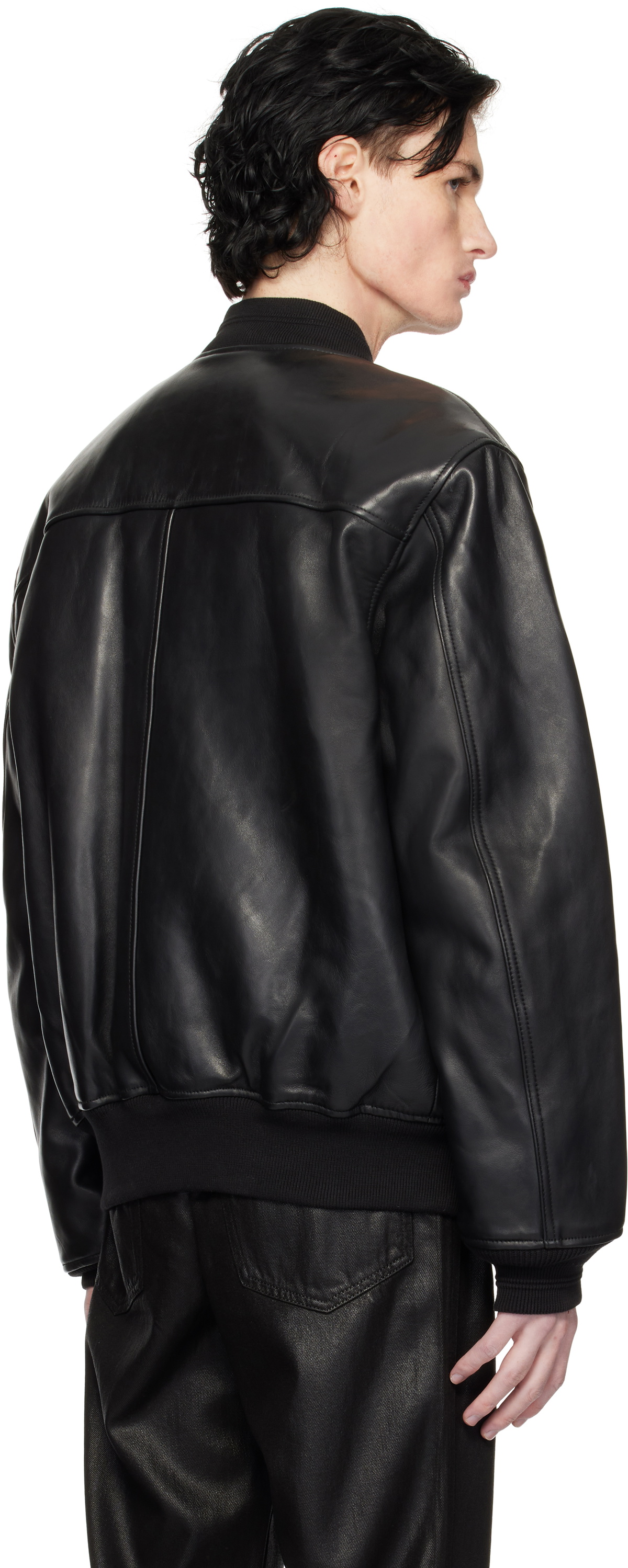 Diesel Black L-Khan Leather Bomber Jacket Diesel