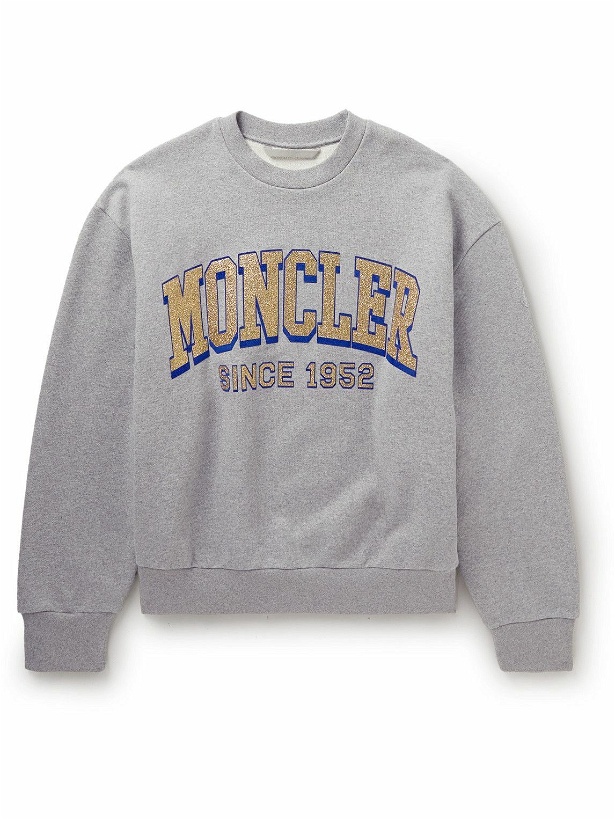Photo: Moncler - Glittered Logo-Print Cotton-Jersey Sweatshirt - Gray