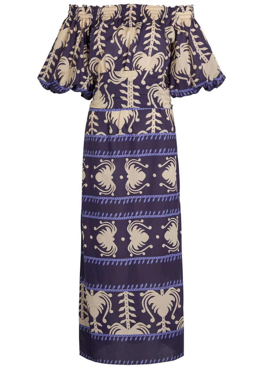 Johanna Ortiz Harbour Hues Patterned Cotton-poplin Midi Dress Beige