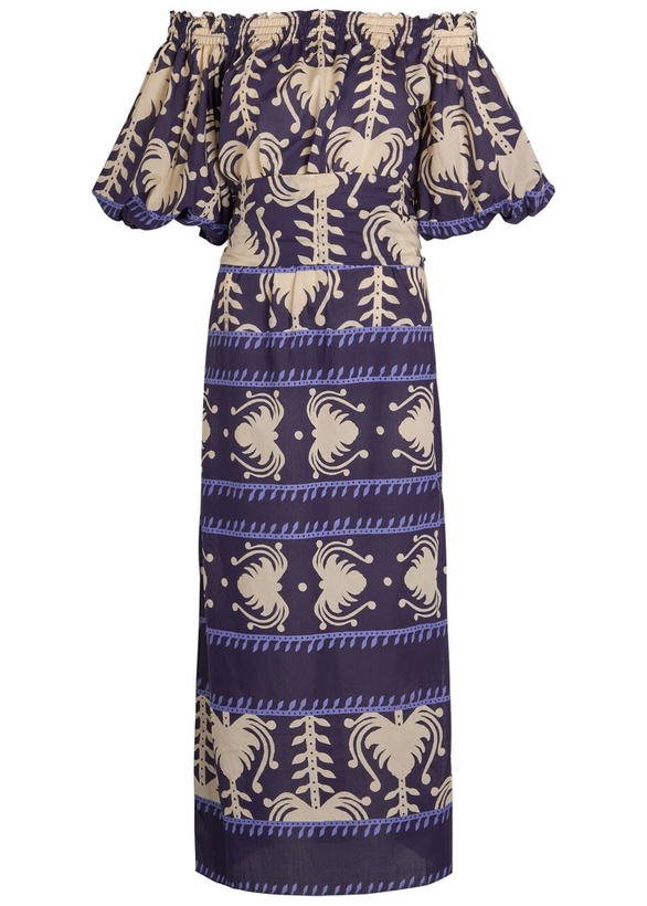 Photo: Johanna Ortiz Harbour Hues Patterned Cotton-poplin Midi Dress Beige