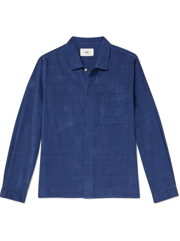 Photo: Folk - Patch Checked Cotton-Corduroy Shirt - Blue