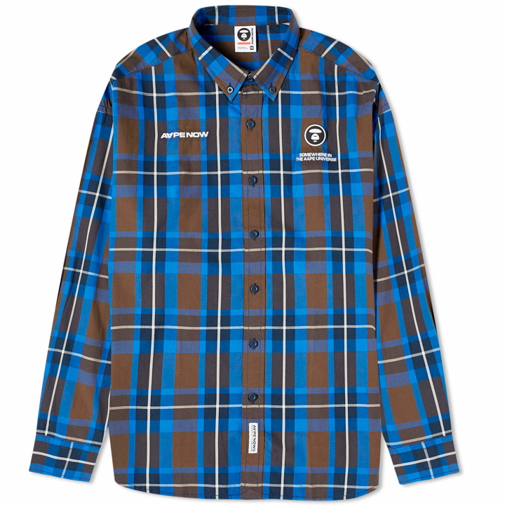 Photo: Men's AAPE Now Checked Shirt in Brown (Navy)