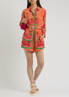 Farm Rio Fruit Garden Printed Satin Shorts Orange