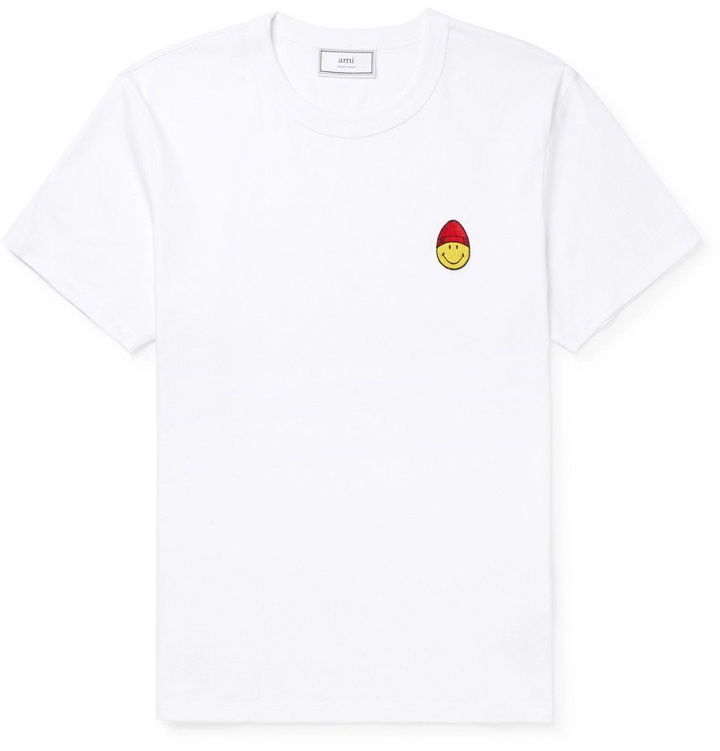 Photo: AMI - The Smiley Company Appliquéd Cotton-Jersey T-Shirt - Men - White