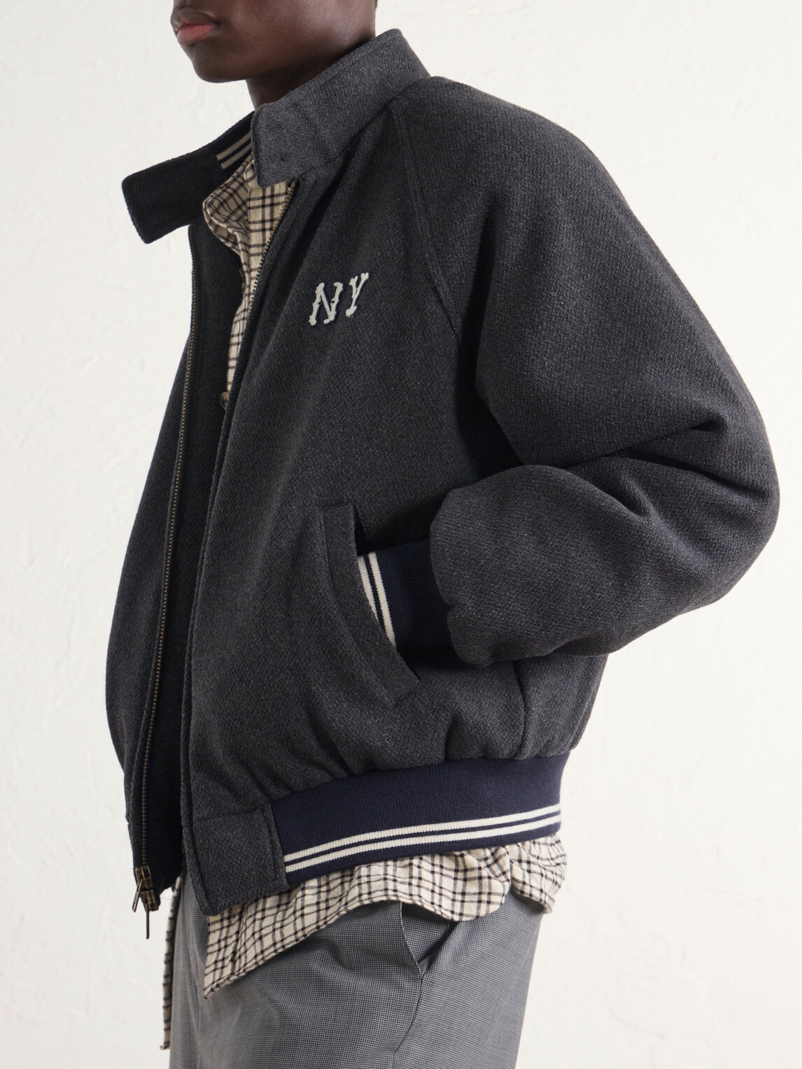 Aimé Leon Dore - Ny Highlanders Logo-Embroidered Wool-Blend Varsity Jacket - Gray