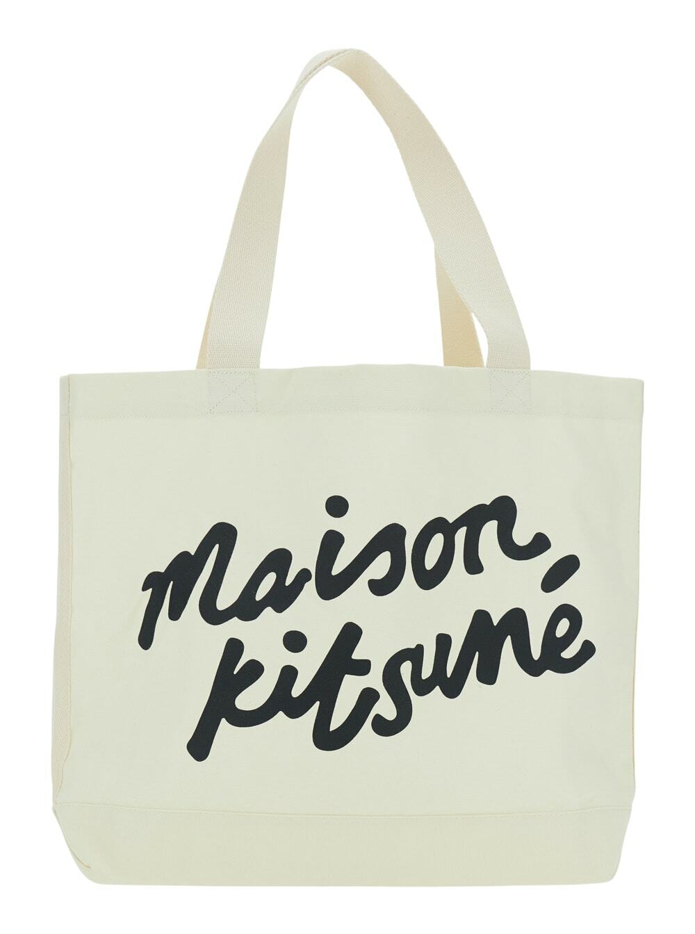 Maison Kitsuné White Shopper With Maxi Logo Lettering On The Front In Cotton Man