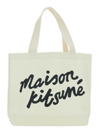 Maison Kitsuné White Shopper With Maxi Logo Lettering On The Front In Cotton Man