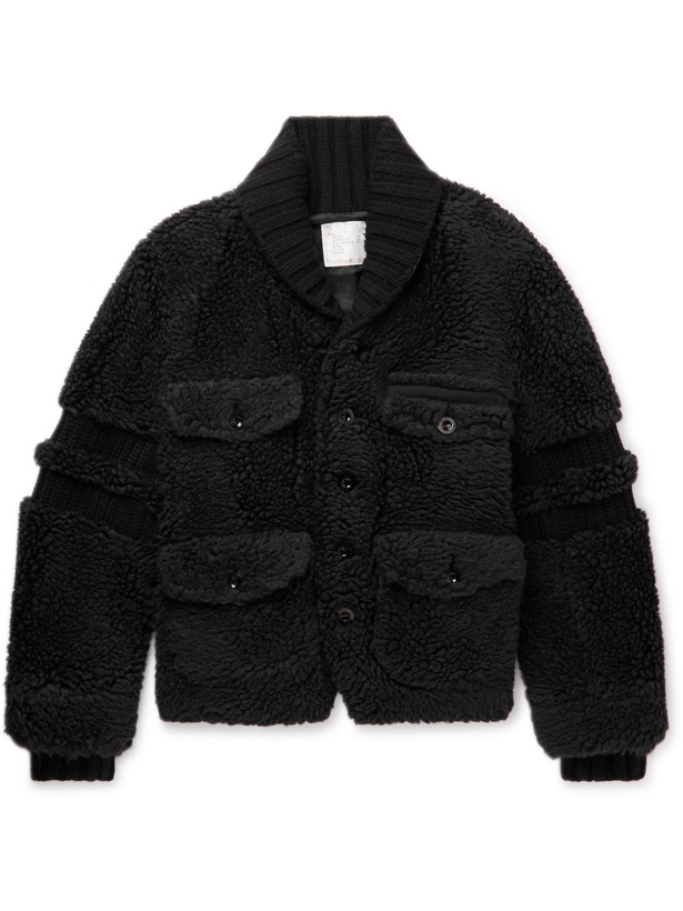Photo: Sacai - Faux Shearling and Ribbed Wool Varsity Jacket - Black