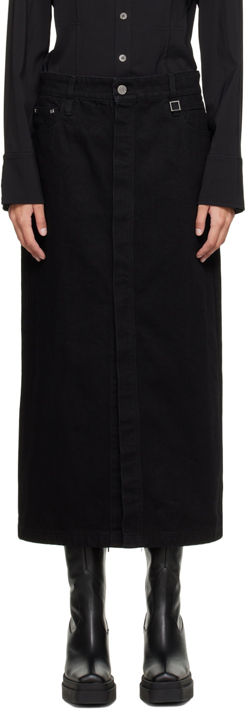 WOOYOUNGMI Black Washed Denim Midi Skirt Wooyoungmi