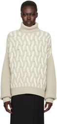 BOSS Beige & Off-White Two-Tone Cable Turtleneck