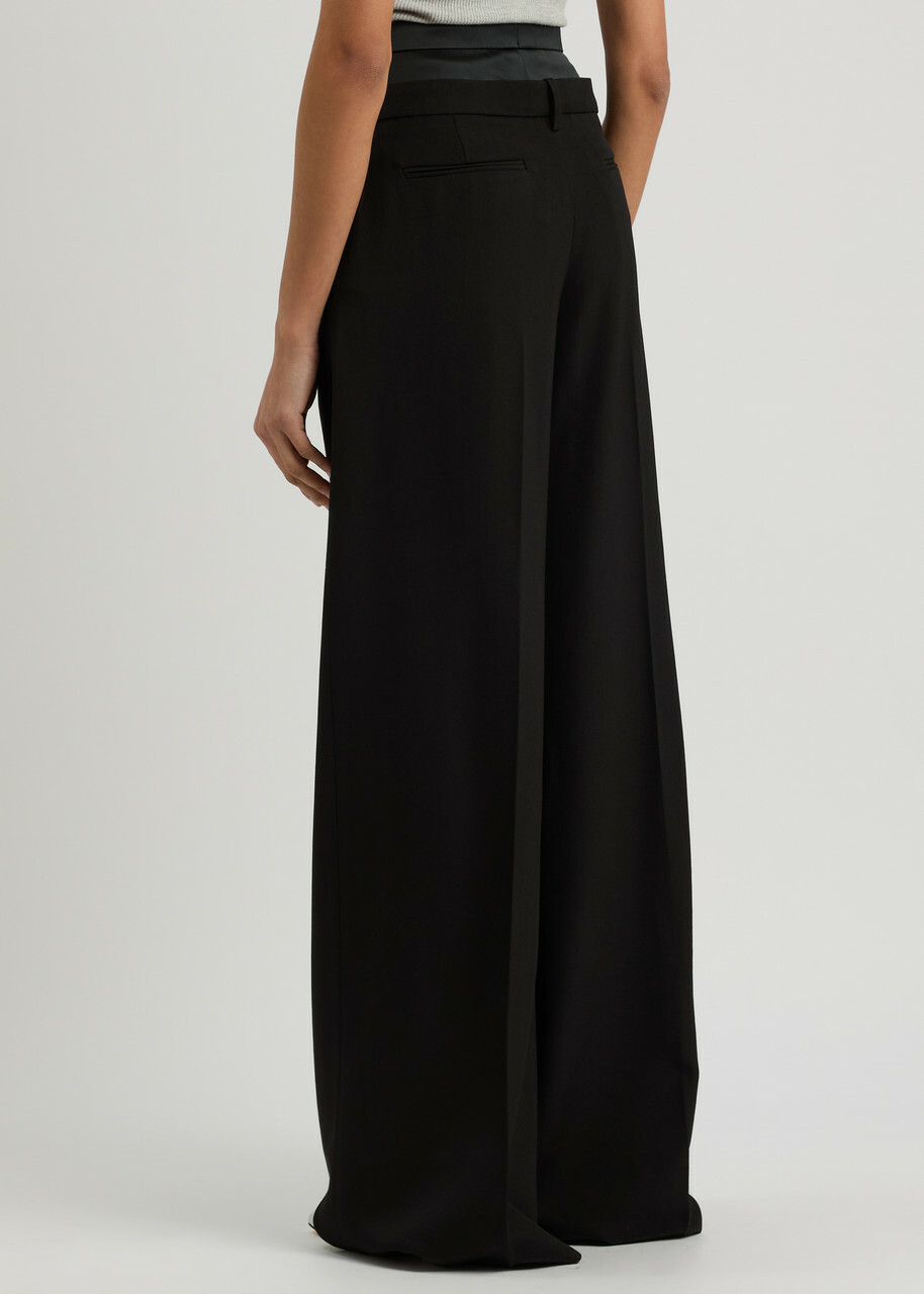 Erdem Double-waist Wide-leg Wool Trousers Black