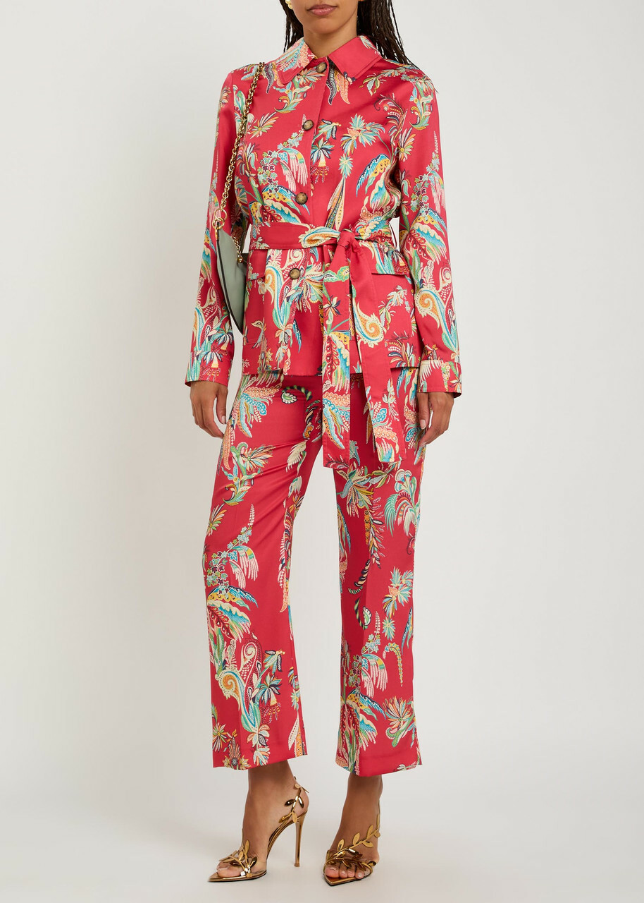 Etro Printed Belted Satin Jacket Multicoloured