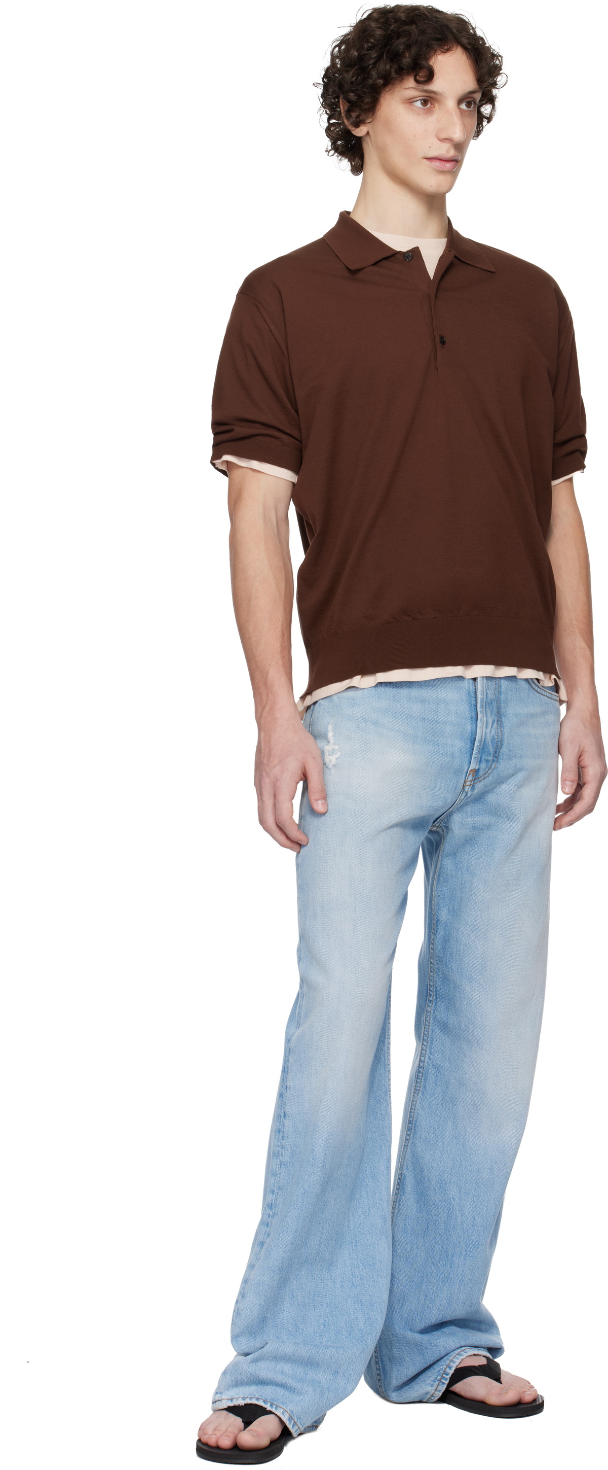 AURALEE Brown Super High Gauge Cotton Knit Polo Auralee