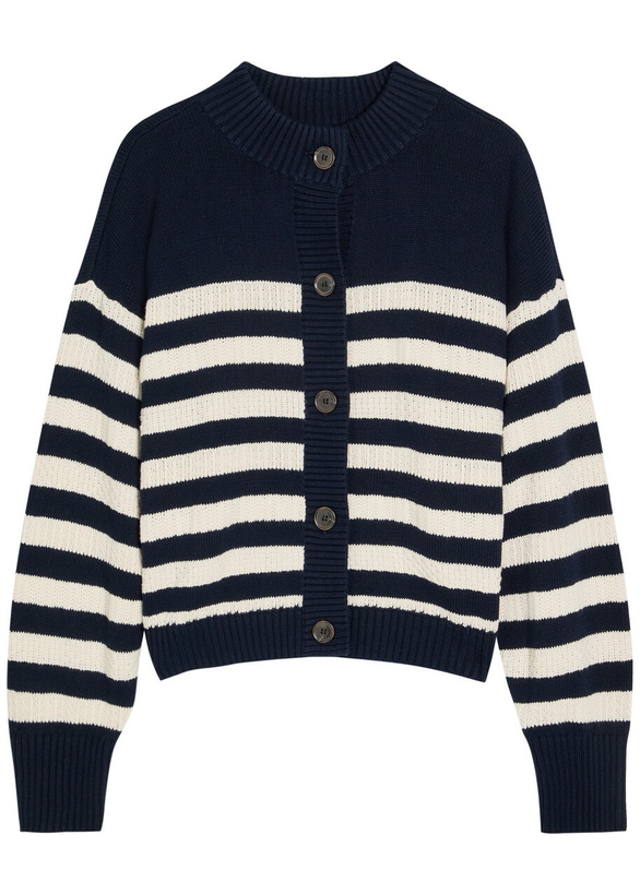 Photo: Frame Striped Cotton Cardigan Navy
