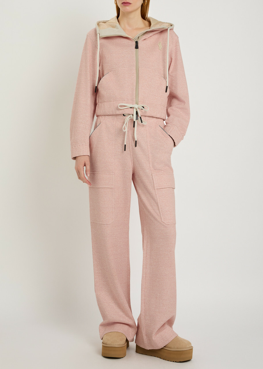 Moncler Logo-appliquéd Hooded Linen-blend Sweatshirt Light Pink