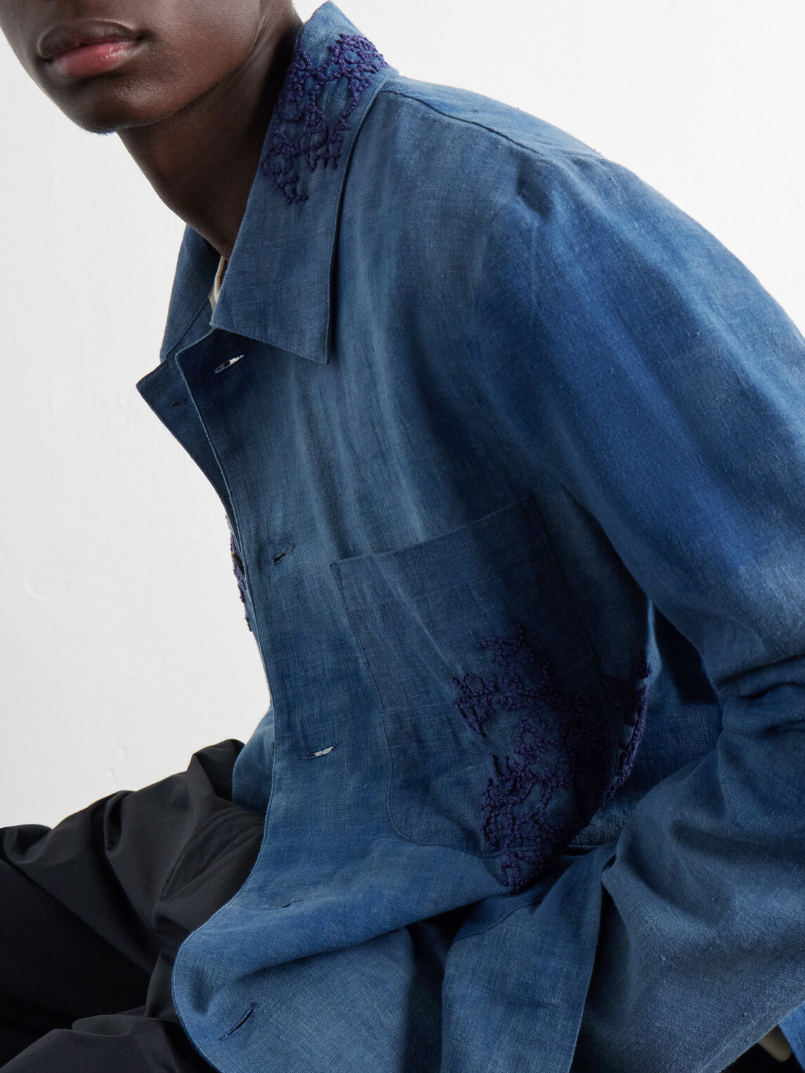 Kartik Research - Embroidered Cotton Chore Jacket - Blue
