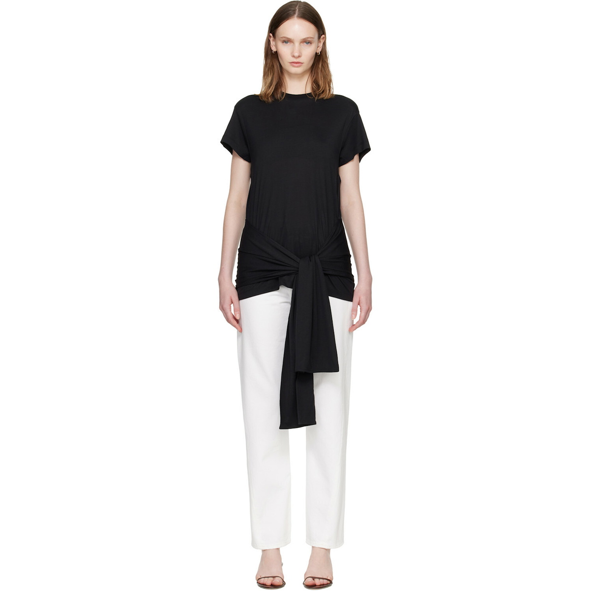 TOTEME Black Tie-Waist Jersey T-shirt
