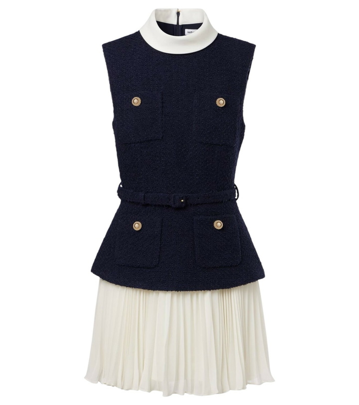 Photo: Self-Portrait Belted bouclé and chiffon minidress