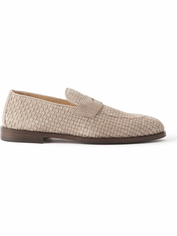 Photo: Brunello Cucinelli - Woven Suede Penny Loafers - Neutrals