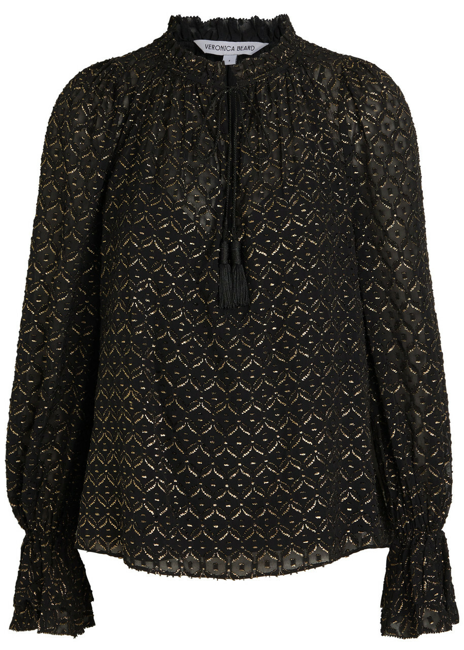 Veronica Beard Maxime fil Coupé Chiffon Blouse Black