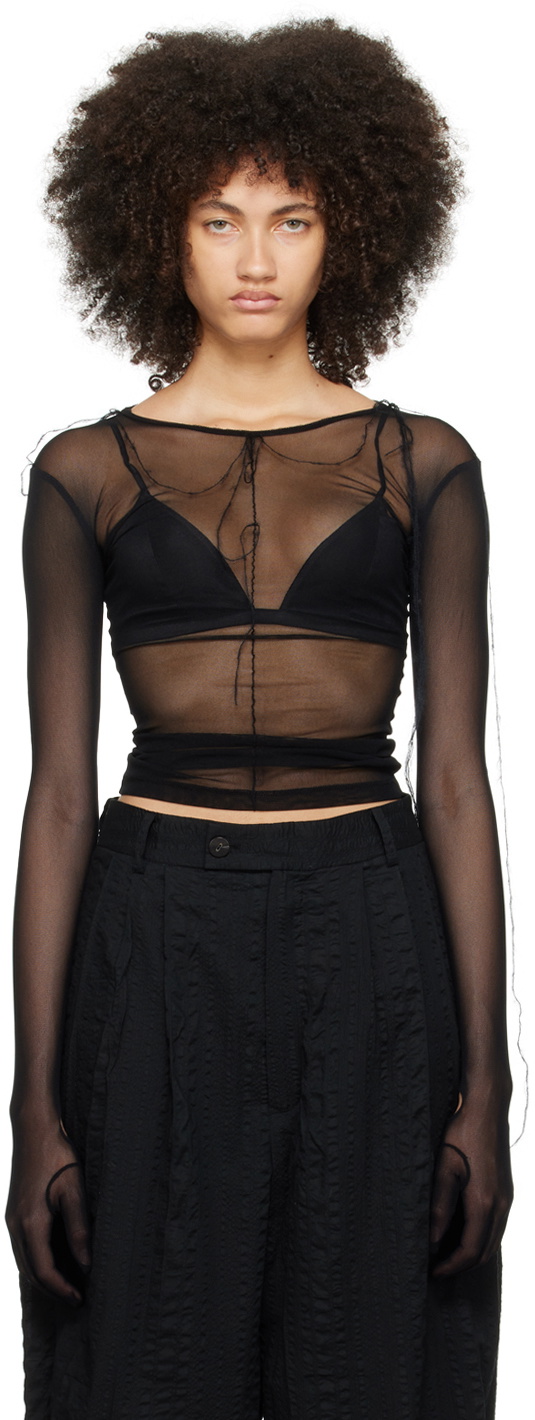 Subtle Le Nguyen Black Sheer Long Sleeve T-Shirt
