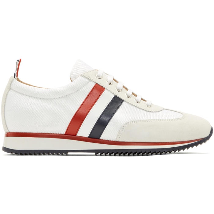 Photo: Thom Browne White Suede and Tech Running Sneakers